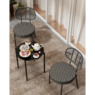 3 Piece Patio Bistro Set, Outdoor Wicker Chairs with Table, Rattan Patio Furniture Set for Outdoor, Patio, Deck, Backyard