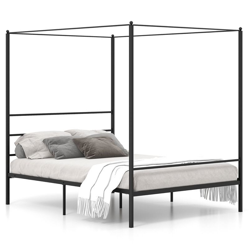 Tangkula Twin/Full/Queen Metal Canopy Platform Bed Frame Mattress Foundation w/ Slat Support, 1 of 11