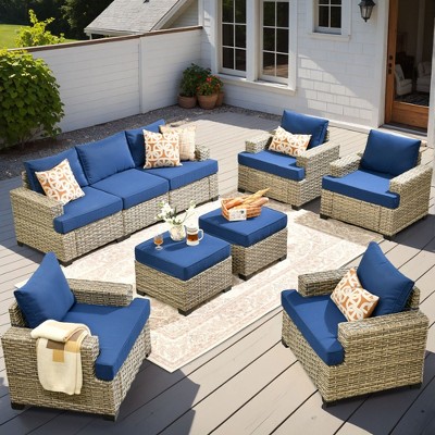 XIZZI All-Weather Rattan Furniture, Sectional Sets w/ Optional Solar Light-Up Coffee Table & Ottoman, Choose 6-9pc Configs in 8 Fade Resistant Colors