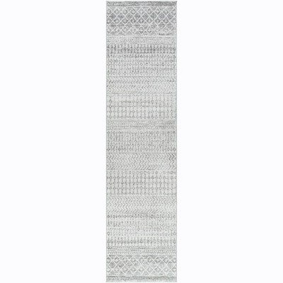 Mark & Day Louise 2'7"x10' Runner Woven Indoor Area Rugs Light Gray/White: Geometric, Stain-Resistant, Pet Friendly