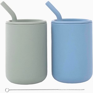 WeeSprout Silicone Baby Cups With Straws and Lids, 4 & 8 oz Options, Set of 2, Food Grade Toddler Training Container, Built In Straw Stoppers - 1 of 4