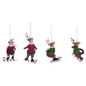 Transpac Resin Candy Cane Skating Deer Ornament Set of 4 Christmas Home Decorations - 1 of 1