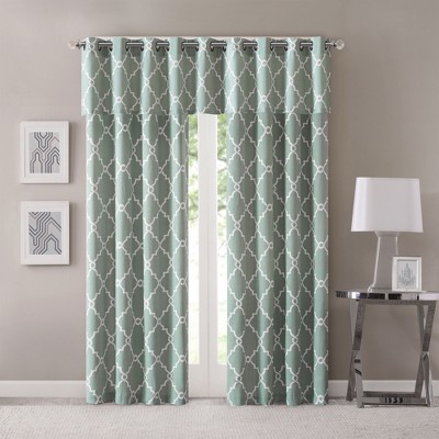 Seafoam Cotton Blend Fretwork Grommet Top Window Valance