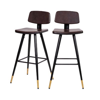 Set of 2 Faux Leather Contemporary Upholstered Barstools with Black Metal Frame - Merrick Lane