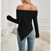 Womens Off Shoulder Asymmetric Sweater Tops Long Sleeve Rib Knit Tops Side Slit Bow Sweater Cute Dressy Tops - 2 of 4