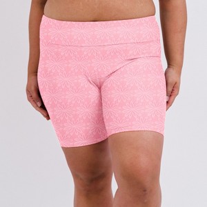 Calypsa Women's Plus Size Chlorine Resistant High Waisted Mid-Thigh Swim Shorts - 1 of 4