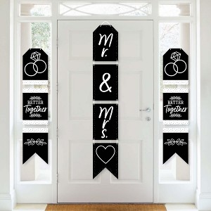 Big Dot of Happiness Mr. and Mrs. - Hanging Vertical Paper Door Banners - Black & White Wedding, Bridal Shower Wall Decoration Kit - Indoor Door Decor - 1 of 4