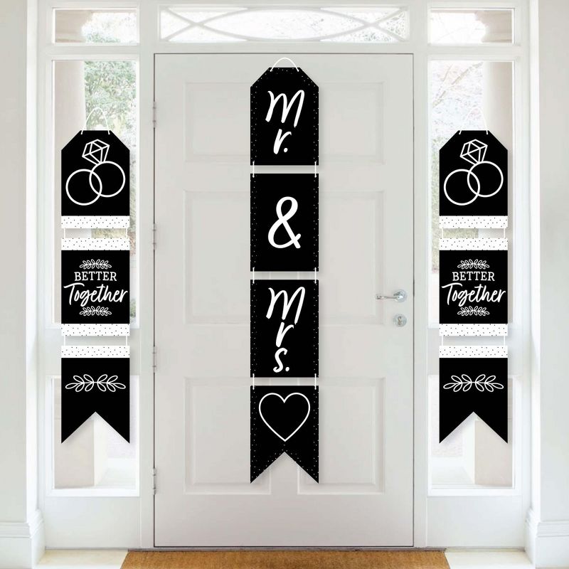 Big Dot of Happiness Mr. and Mrs. - Hanging Vertical Paper Door Banners - Black & White Wedding, Bridal Shower Wall Decoration Kit - Indoor Door Decor, 1 of 8
