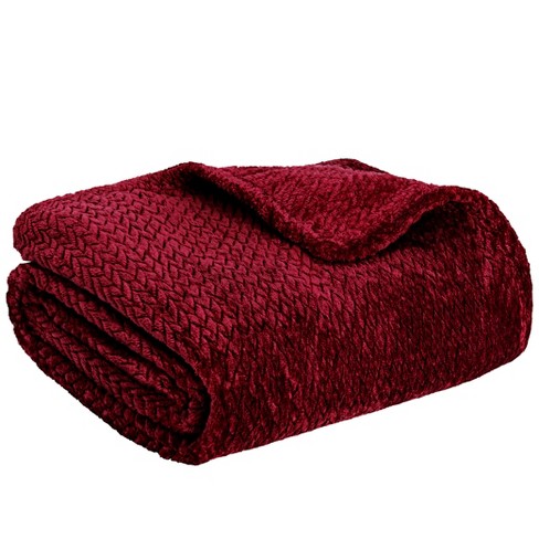 PAVILIA Lightweight Fleece Throw Blanket for Couch Soft Warm Flannel Blankets for Bed Dark Red Twin 60x80