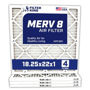 Filter King 18.25x22x1 Air Filter | 4-PACK | MERV 8 HVAC Pleated A/C Furnace Filters | MADE IN USA | Actual Size: 18.25 x 22 x .75" - 1 of 4