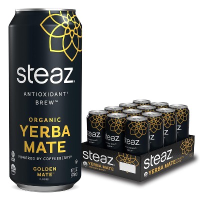 Steaz Antioxidant Brew Organic Yerba Mate Tea 16 Oz Pack of 12 (Golden Mate)