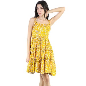 Artyska Women's Square Neck Ruffled Strap Sleeveless Floral Tiered Short Dress - 1 of 4