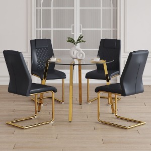 NicBex Dining Table Set for 4 Kitchen Table Round Clear Glass Dining Table Metal Table Legs 4 PU Comfort Dining Chairs - 1 of 4