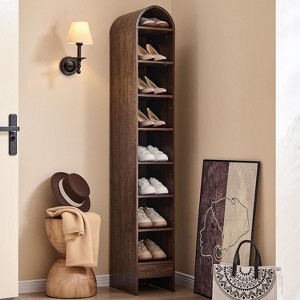 67" Shoe Rack with 3 Adjustable Shelves, Wooden 8 Tiers shoe organizer for 8 Pairs Shoe, Vertical Tall Shoe Storage, Brown - 1 of 4