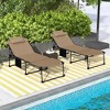 2-piece folding deck chair with 5-level reclining backrest, outdoor sun lounger with side pockets and headrest, beige - 2 of 4