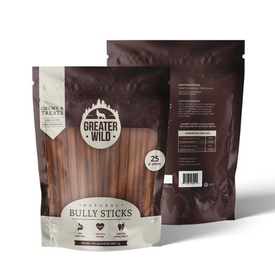 Greater Wild Beef Bully Sticks, Dog Treats, Long-Lasting, All-Natural & Single Ingredient - Standard 6" Sticks, 25 Count