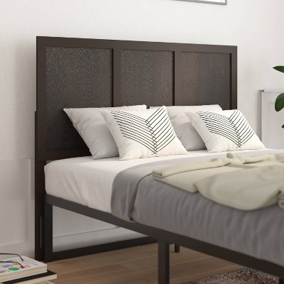 Full Dark Brown Solid Wood Panel Headboard