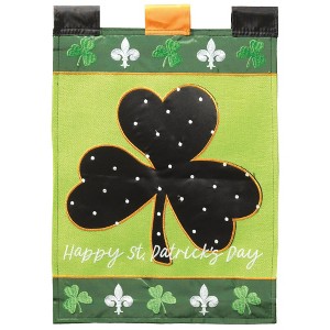 Magnolia Garden Happy St Patrick's Day Shamrocks and Fleur-de-lis 13 x 18 Inch Polyester Garden Flag - 1 of 2