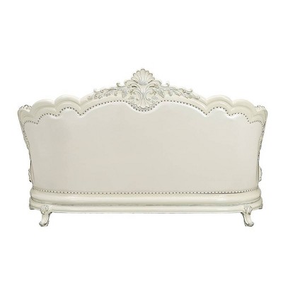 Adara White Tufted Camelback Sofa with Nailhead Trim