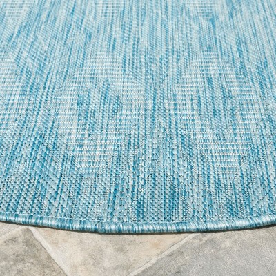 Aqua Blue Round Geometric Synthetic Outdoor Area Rug