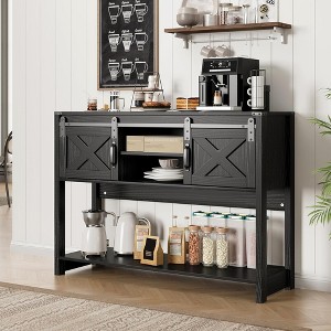 RoyalCraft Farmhouse Entryway Console Table with Storage Shelves, Sliding Barn Door and Spacious Tabletop for Living Room or Foyer, Black - 1 of 4
