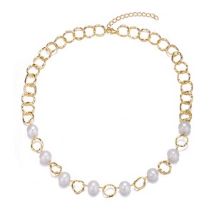 Guili Sterling Silver 14K Gold Plated Necklace with Freshwater Pearls and Zirconia Links, perfect elegant for day-to-night transitions. - 1 of 3