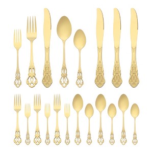 REGALWOVEN 20 Piece Stainless Steel Floral Modern Flatware Cutlery Set Silverware Set - 1 of 4