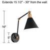 360 Lighting Wray Modern Wall Lamps Set of 2 Painted Black Brass Hardwire 7 1/4" Light Fixture Adjustable Arm Metal Cone Shade for Bedroom Reading - 4 of 4