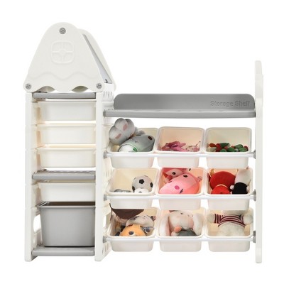 Whisen Kids Toy Storage Organizer with 14 Bins, Multi-functional Toy Storage Cabinet Unit with HDPE Shelf and Bins