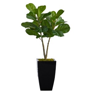 Nearly Natural 3-ft Fiddle Leaf Fig Artificial Tree in Black Metal Planter - 1 of 4