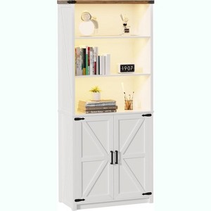 Fredees White Tall Bookcase with Doors & Shelves, Farmhouse Bookcase with LED Lights & Storage Cabinet for Bedroom and Living Room - 1 of 4