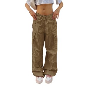 BLUEMING Womens Cargo Pants Women Baggy Parachute Pants Low Waisted Drawstring Wide Leg Pants Festival Outfits - 1 of 4