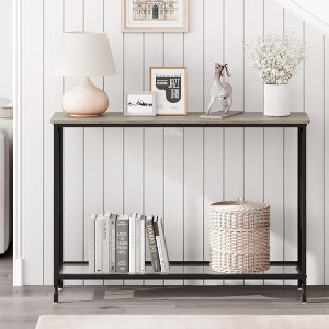 Whizmax 41.5" Narrow Console Table - Industrial Metal Frame with Glass Shelf, Sofa/Hallway Table for Living Room, Foyer, Bedroom - 1 of 4
