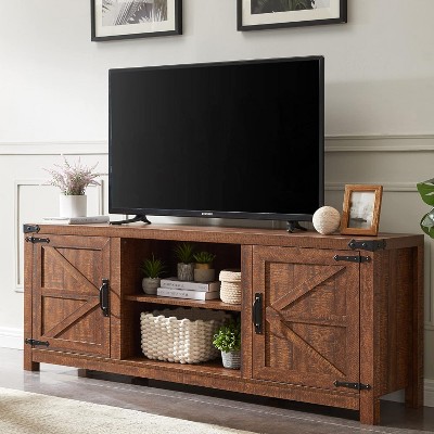 SinCiDo TV Stand for TVs Up to 75 inches, Farmhouse Wood Barn Door Media Television Console Table with Storage Cabinets