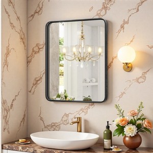 FONTOI Bathroom Mirror Vanity Mirror for Wall Aluminum Alloy Frame Anti Rust Tempered Glass for Bathroom Hallway Entryway Bed Room, Black - 1 of 4