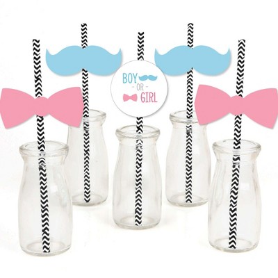 Big Dot of Happiness Baby Gender Reveal Paper Straw Decor - Baby Shower Striped Decorative Straws - Set of 24