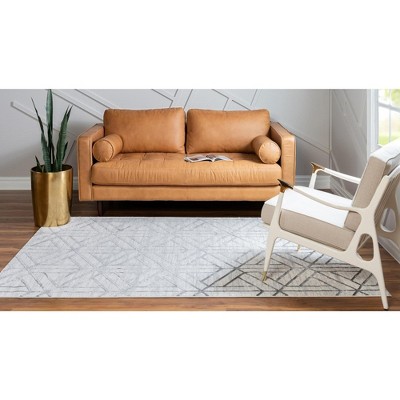 White Trellis Synthetic Stain-Resistant 8x10 Indoor Rug