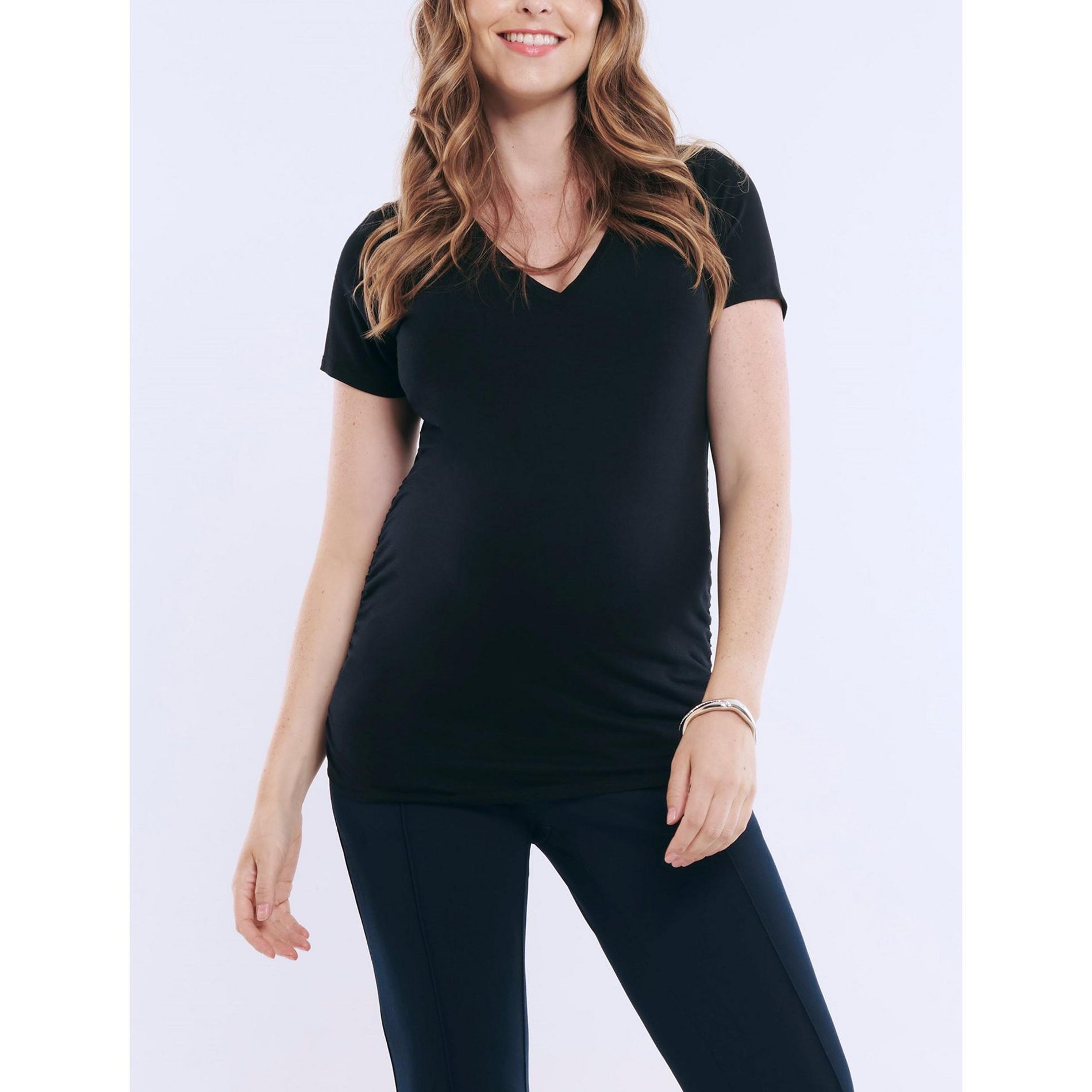 Women's V-Neck Side-Ruched Maternity Short Sleeve Tee - Black - Size: X Large - Motherhood Maternity