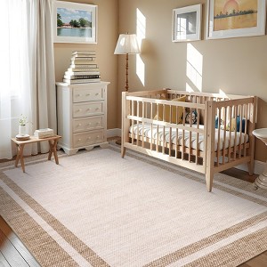 Coucheta Washable Modern Rug, Non-Slip, Foldable & Low Pile Thin Carpet, Soft Non-Shedding Neutral Print for Living Room & Bedroom, Nursery - 1 of 4