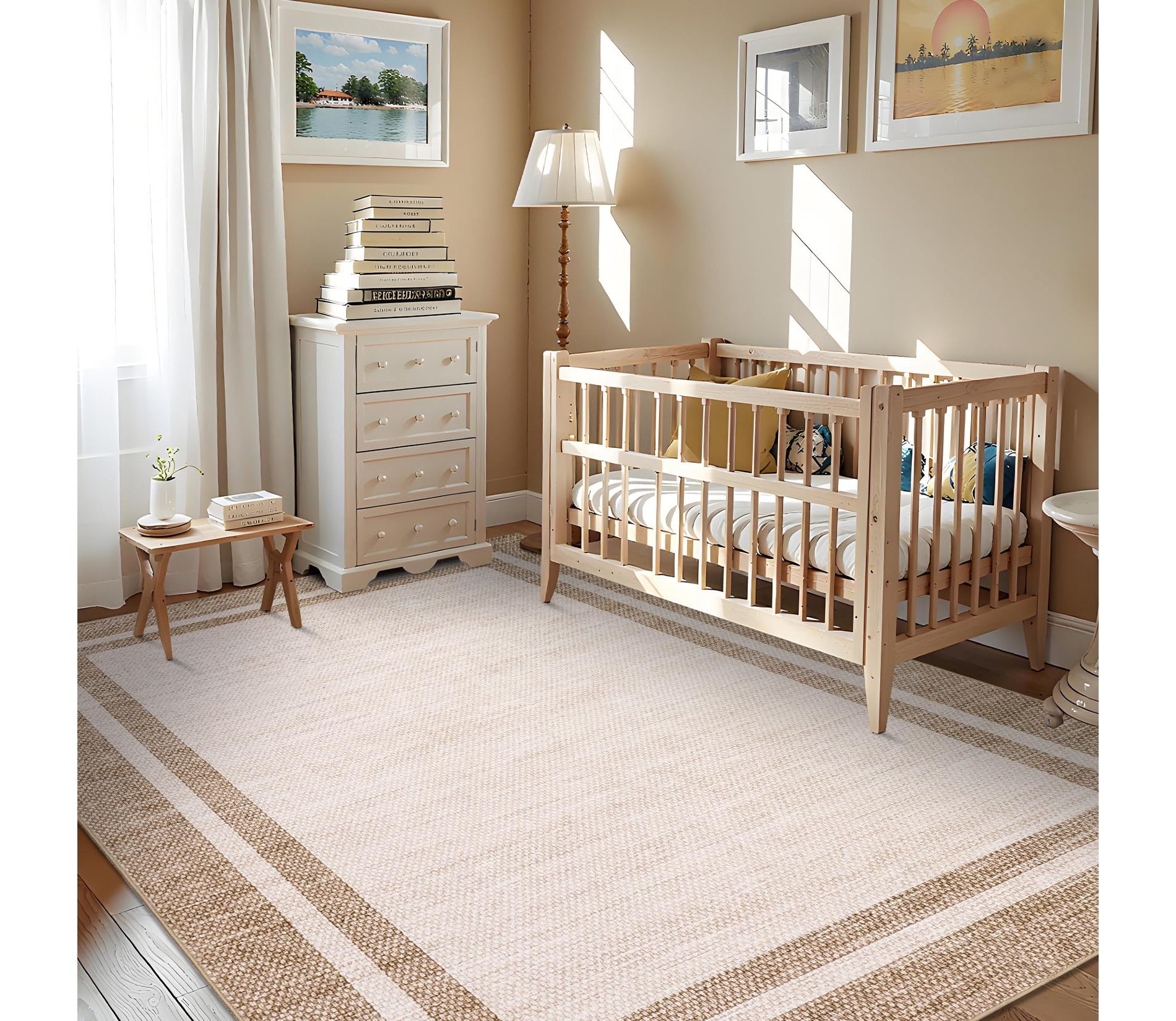 Coucheta Washable Modern Rug, Non-Slip, Foldable & Low Pile Thin Carpet, Soft Non-Shedding Neutral Print for Living Room & Bedroom, Nursery
