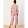 cheibear Women's Pajama Set Ruffle Round Neck Soft Knit Short Sleeve Shirt with Pants Capri Loungewear - 4 of 4
