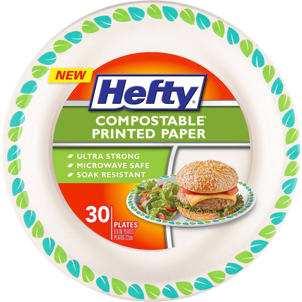 Photos - Other tableware Hefty Compostable Printed Paper Plate 9'' - 30ct