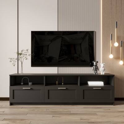 71"W Modern TV Stand TV Console Sideboard Entertainment Center Media Console with 3 Drawes and 3 Open Locker for TVs Up to 80", White/Black-ModernLuxe