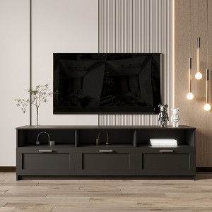 71"W Modern TV Stand TV Console Sideboard Entertainment Center Media Console with 3 Drawes and 3 Open Locker for TVs Up to 80", White/Black-ModernLuxe - 1 of 4