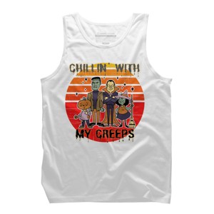 Men's Design By Humans Chillin with my creeps 80's style halloween characters By MerchHQ Tank Top - 1 of 3