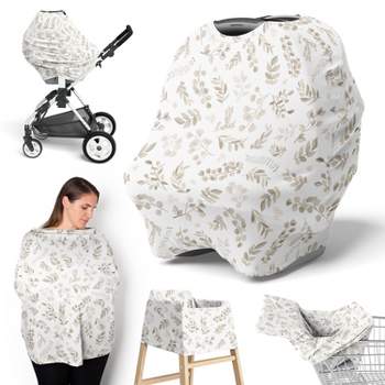 Sweet Jojo Designs Gender Neutral Unisex 5-in-1 Multi Use Baby Nursing Cover Botanical Taupe and Ivory