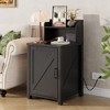 Dolonm 18" Side table, Side table with barn door enclosure, adjustable shelf storage rack, equipped with Type-C/USB/AC outlets - 3 of 4