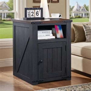 Nightstand with Charging Station, 20" Farmhouse End Table w/Groove Barn Door & Adjustable Shlef for Bedroom - 1 of 4