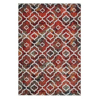 Washable Modern Geometric Rug Non Slip Low Pile Rug Retro Throw Floor Cover Foldable Indoor Carpet for Living Room Bedroom