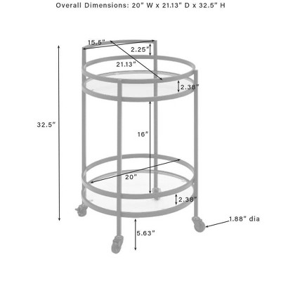 Bailey Modern Round Gold Bar Cart with Tempered Glass Shelves